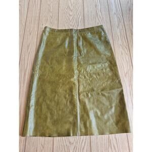 Vintage GAP green Leather Skirt Y2k 90's Knee Length 14 EUC